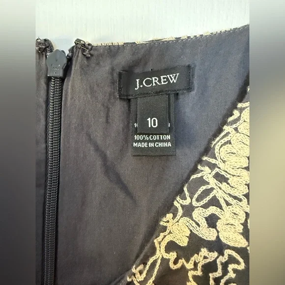J. Crew Mirabel Embroidered Sleeveless Shift Dress Tan Cream Gray Cotton Size 12 - Picture 8 of 11